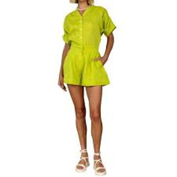 Olivia James The Label Sami Linen Cuffed Short in Pear Lime Green 1312121 XS NEW - Picture 5 of 7